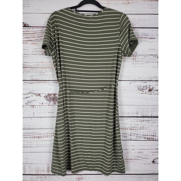 Calvin Klein Midi Dress 14 Womens Green White Striped Short Sleeve Stretch - Picture 7 of 8